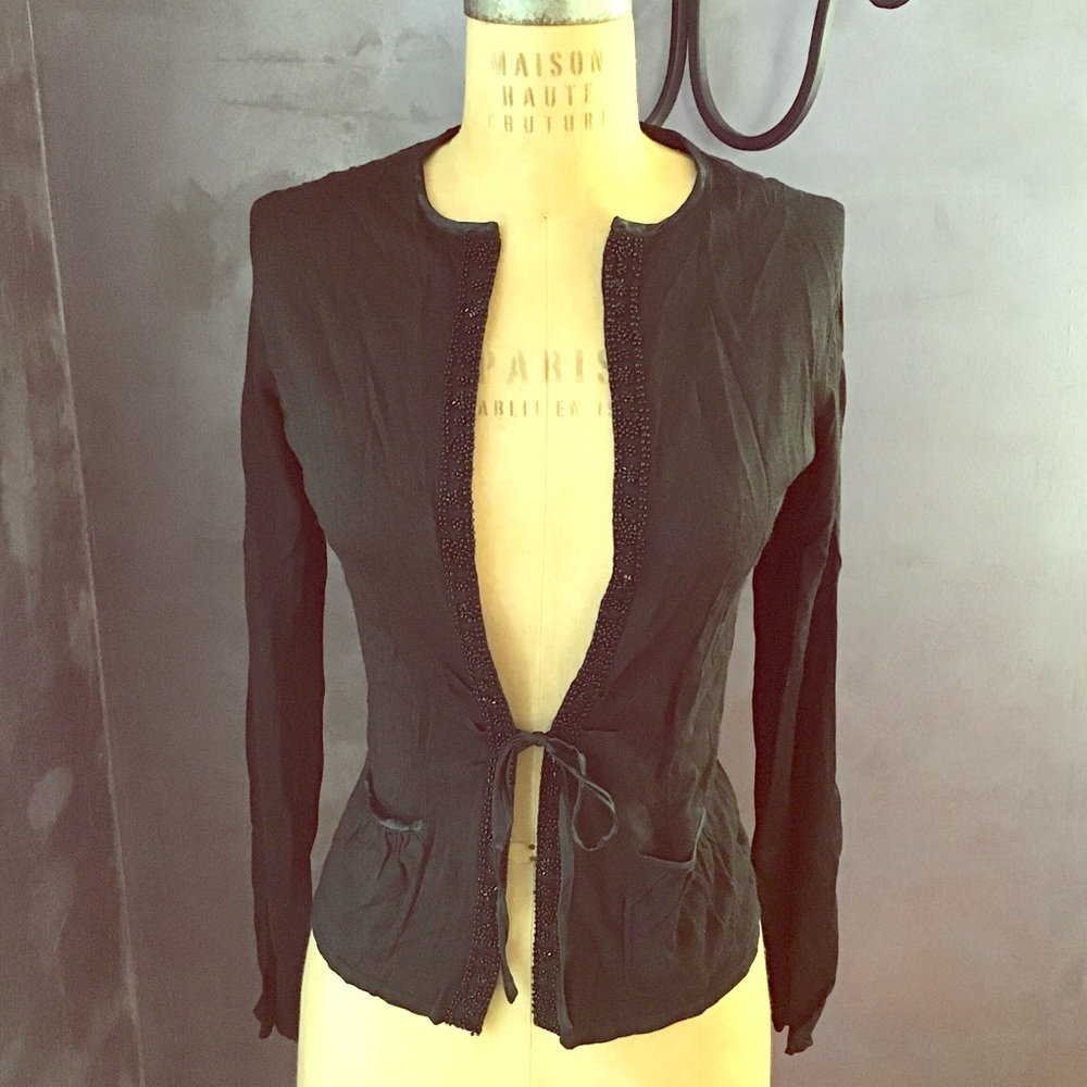 Magaschoni Embroidered Tie Front Cardigan